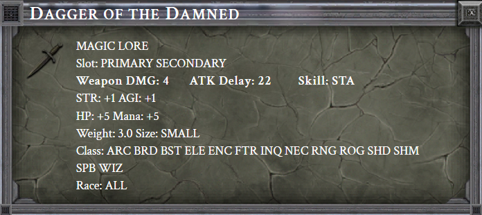 DAGGER OF THE DAMNED item card